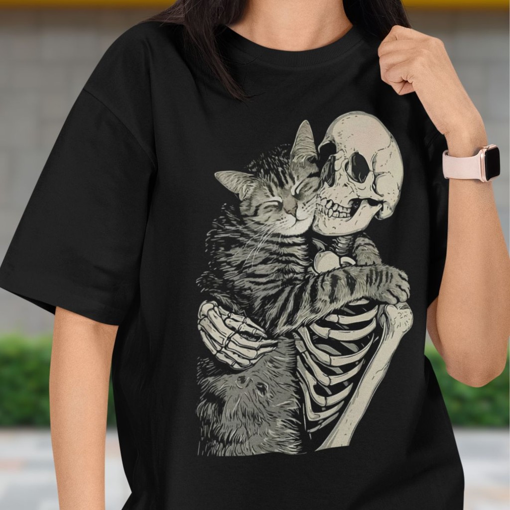 Camiseta Gato Caveira Amor Tumblr 100% Algodão Personalizada Bloqueira Estilosa em Oferta na Shopee