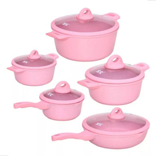 Jogo de Panelas 5 Peças Indução e Gás Conjunto de Panelas Revestido em Cerâmica Granito Antiaderente Frigideira Caçarola em Oferta na Shopee