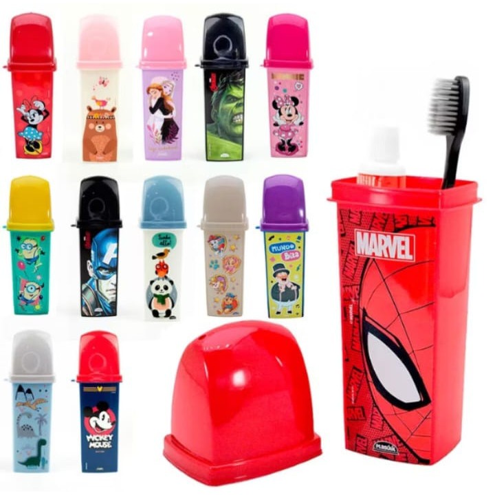 Porta escova de dente infantil case dental plasutil escolar estojo Disney em Oferta na Shopee