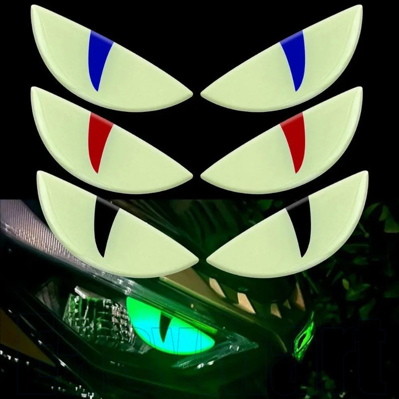 1-5 Pares De Adesivos Luminosos De Olho De Diabo Para Carro-Decalque Luminoso De Olhos De Gato Deslumbrante-Fita De Adve