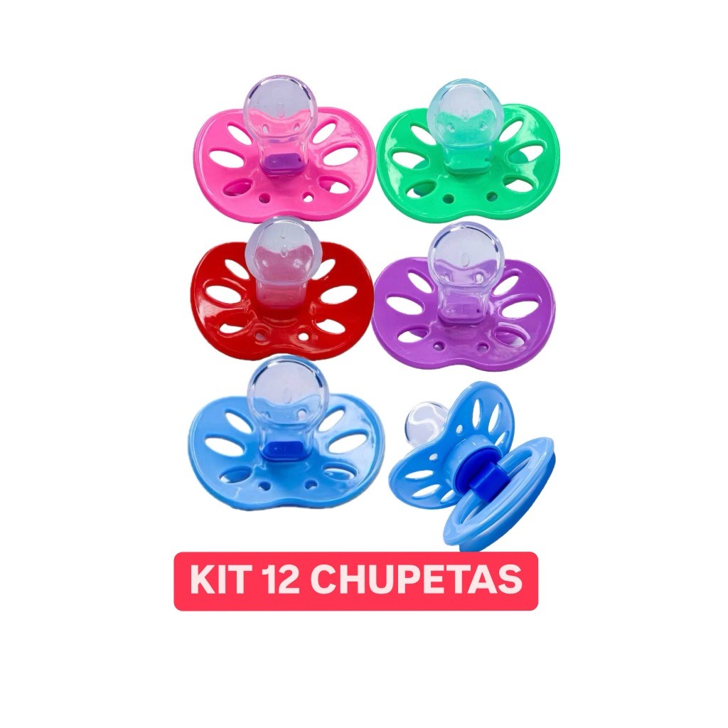 kit 12 Chupetas Baratinha Bico De Silicone Orto ou Redondo Fase 2 CORES MISTA pepeta