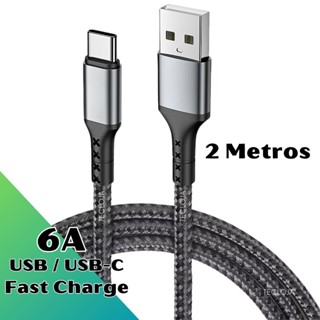 Cabo USB C 2 Metros Cabo Para Carregamento Rápido 6A 2 Metros Cabo Em Nylon USB para USB Tipo C em Oferta na Shopee