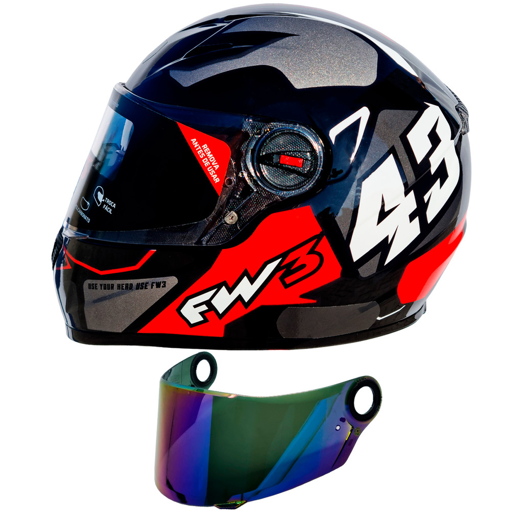 Imagem Capacete Fw3 Gtx 43 Grafite Fechado Com Oculos Interno + Viseira Camaleão FW3