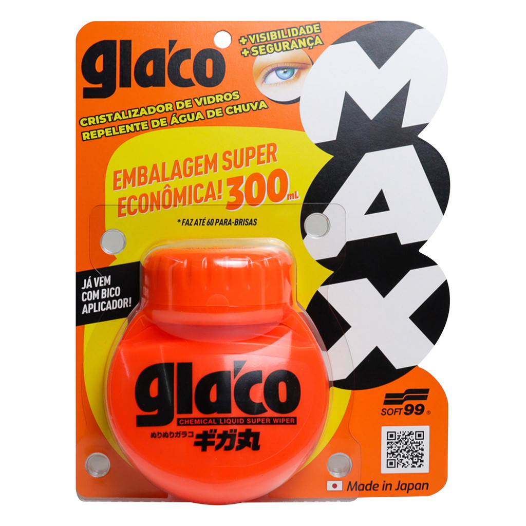 Glaco Big Max 300ml Soft99 - Cristalizador Repelente Agua Chuva Vidros Parabrisa