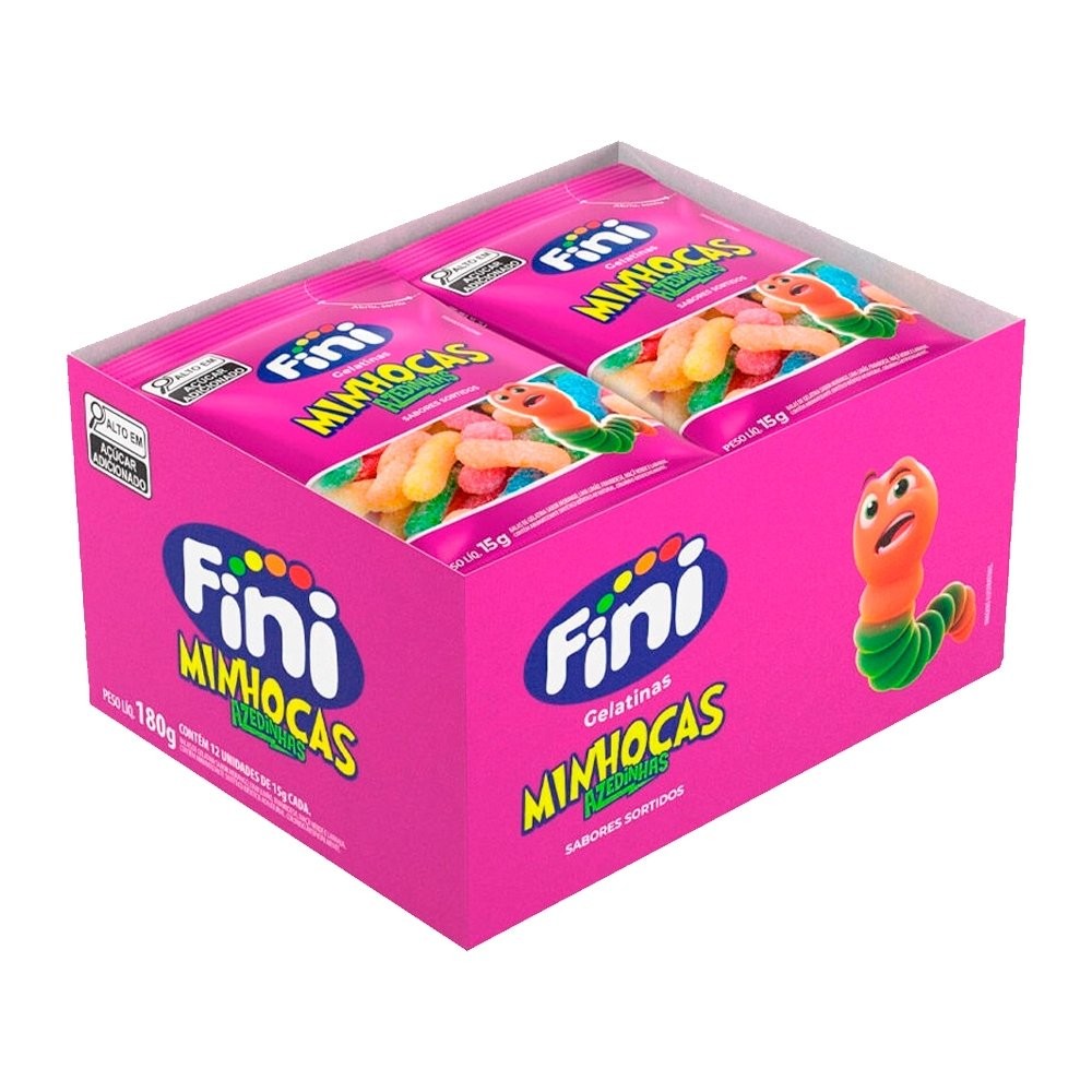 Bala Fini Gelatina Minhoca Cítrica 15g - Embalagem com 12 Unidades em Oferta na Shopee