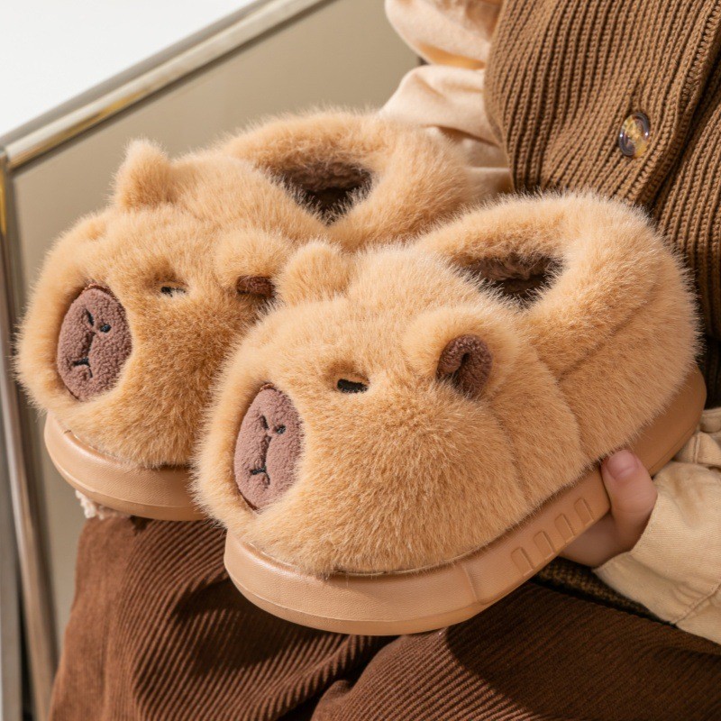 Chinelos De Algodão Infantis De Inverno Fofos Masculinos E Femininos Capivara Sapatos De Pelúcia Para Casa Quente