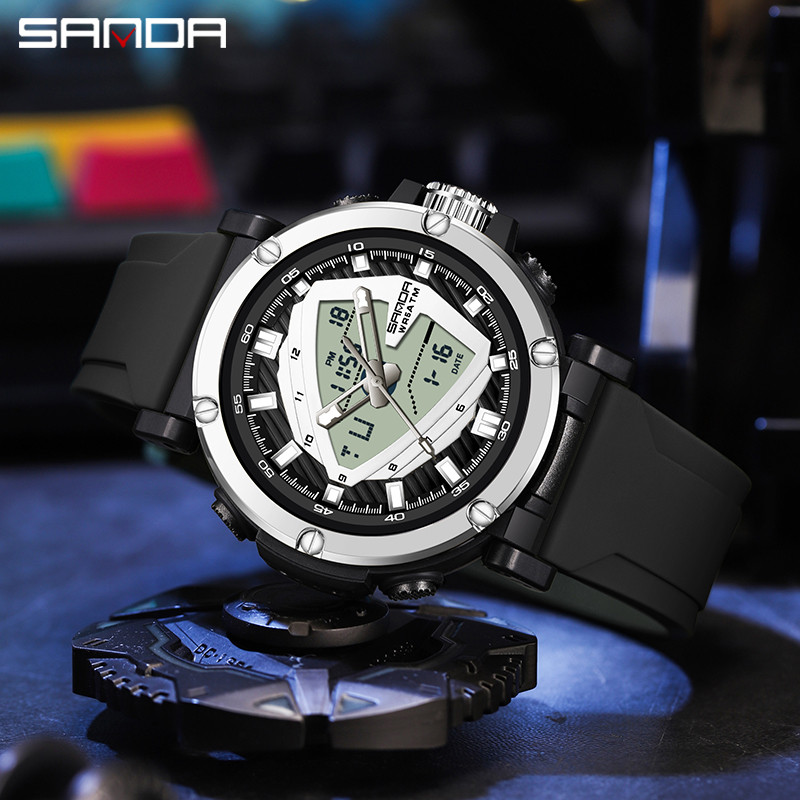 SANDA Triangle Display Relógio Masculino Moderno Simples Multifuncional À Prova D'água SD9052-3