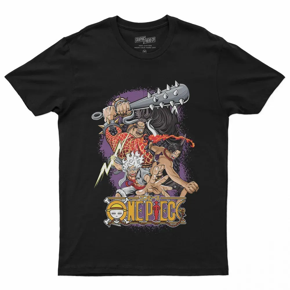 Camiseta Camisa Algodão Unissex Anime One Piece Luffy Gear 5 e Ace