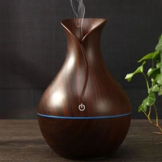 Umidificador Design de Vaso Aromatizador Silencioso textura de Madeira Recarregável com L…