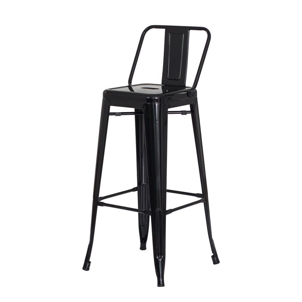 Banqueta C/Encosto Preto Brilhante Industrial Aço em Oferta na Shopee
