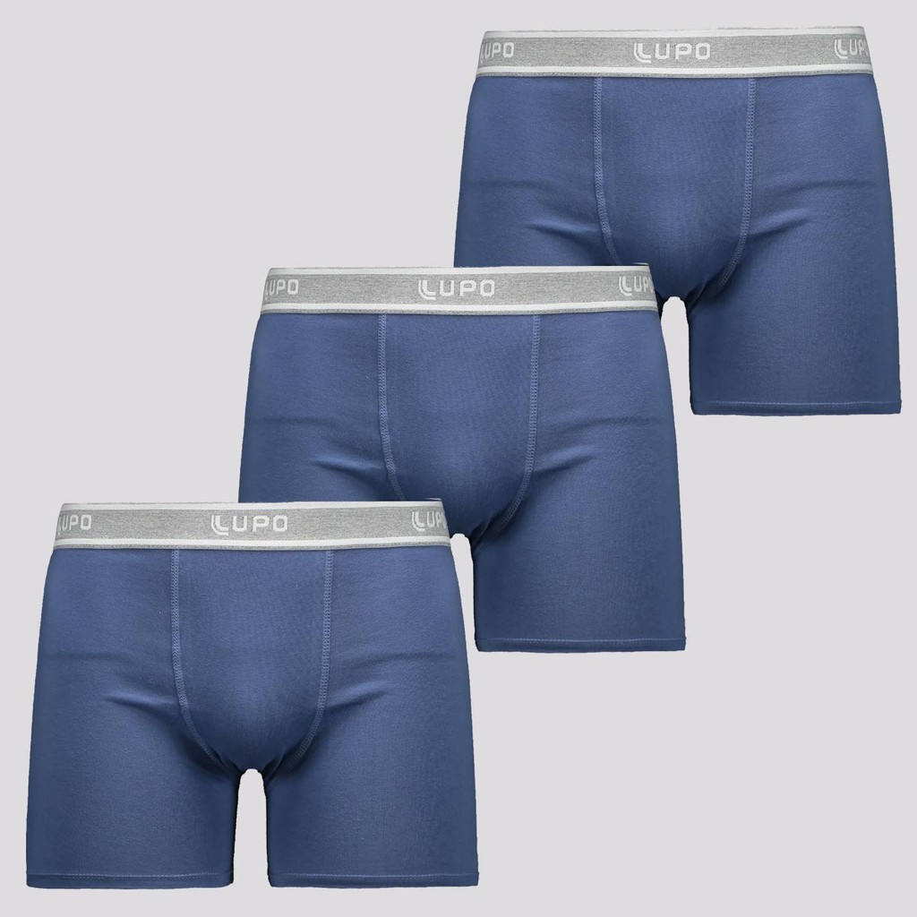 Kit 3 Cuecas Boxer Lupo Algodão Com Elastano Azul