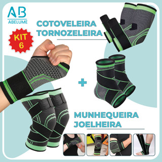 Kit 6 Tornozeleira Joelheira Munhequeira Cotoveleira Ortopedica Compressão Estabilizadora Elastica em Oferta na Shopee