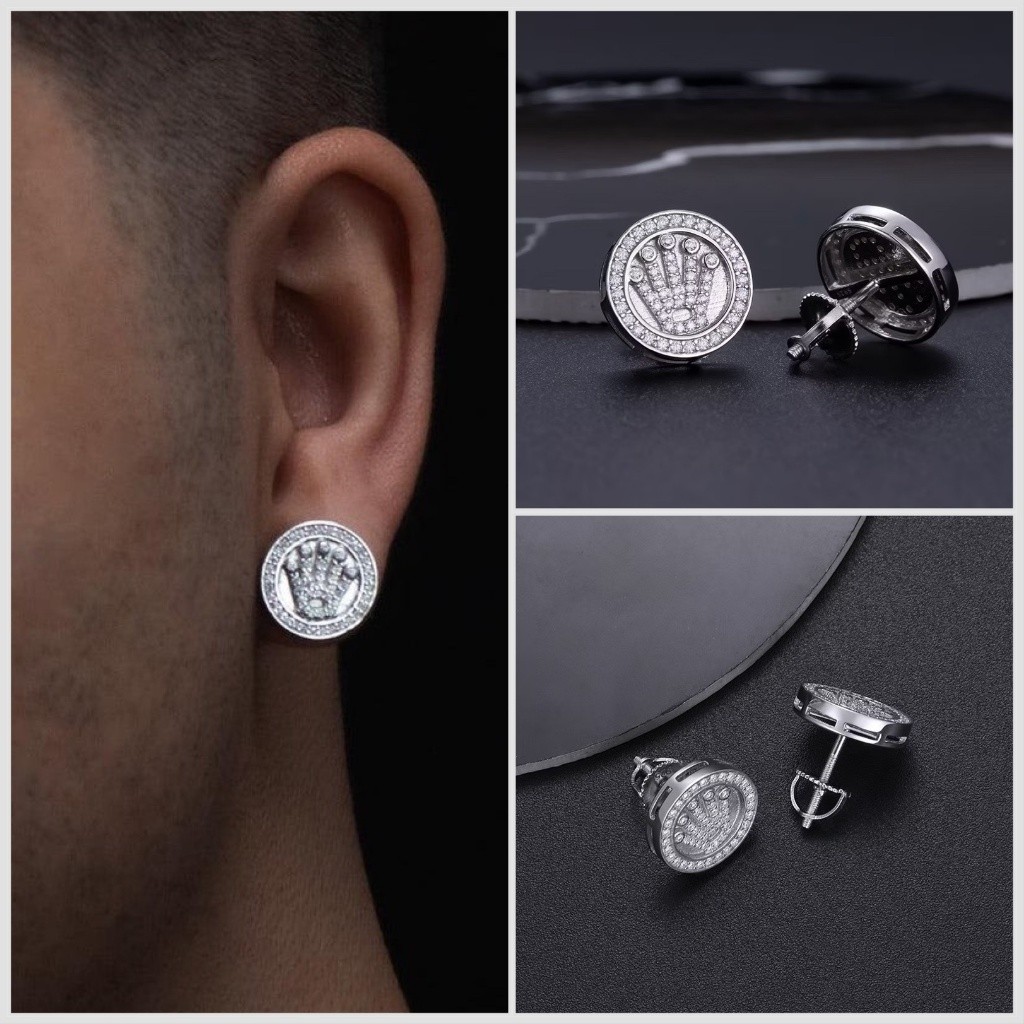 Brincos Masculinos Ice Rolex Cravejados Banhado a Prata 925