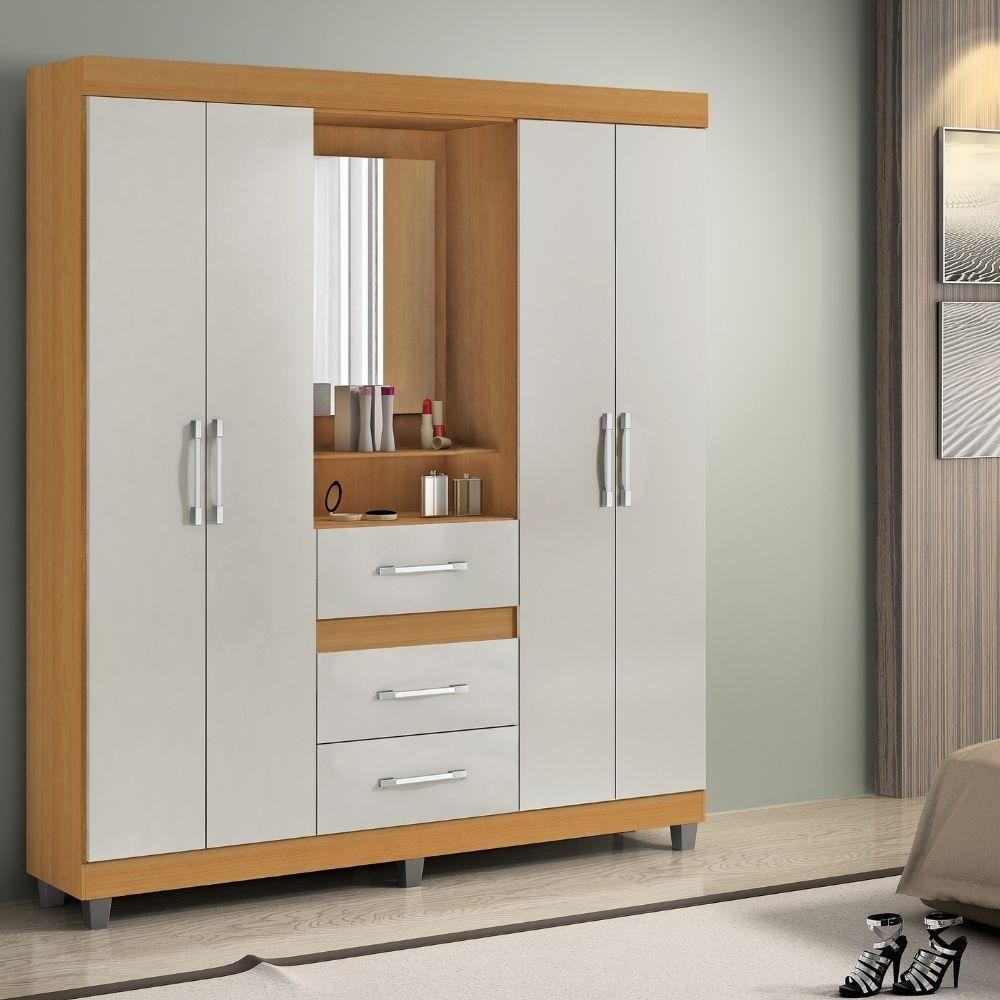 Guarda-Roupa Casal 4 Portas 3 Gavetas Com Espelho Rei Móveis em Oferta na Shopee