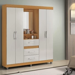 Guarda-Roupa Casal 4 Portas 3 Gavetas Com Espelho Rei Móveis