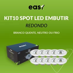 Kit 10 Spot de Led 7W 3000k Branco Quente, 4000k Branco Neutro e 6500k Branco Frio de Embutir Redondo Bivolt - Easy