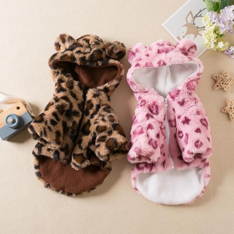 Casacos De Pele Sintética Leopardo Para Cães , Jaquetas Animais De Estimação , Roupas De Inverno Gatos , Moletons , Rosa