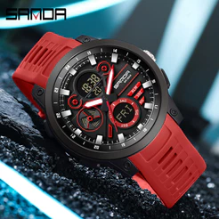 SANDA Dual Display Dial Calendário Luminoso Multifuncional Ao Ar Livre Relógio Eletrônico Masculino SD3379-7