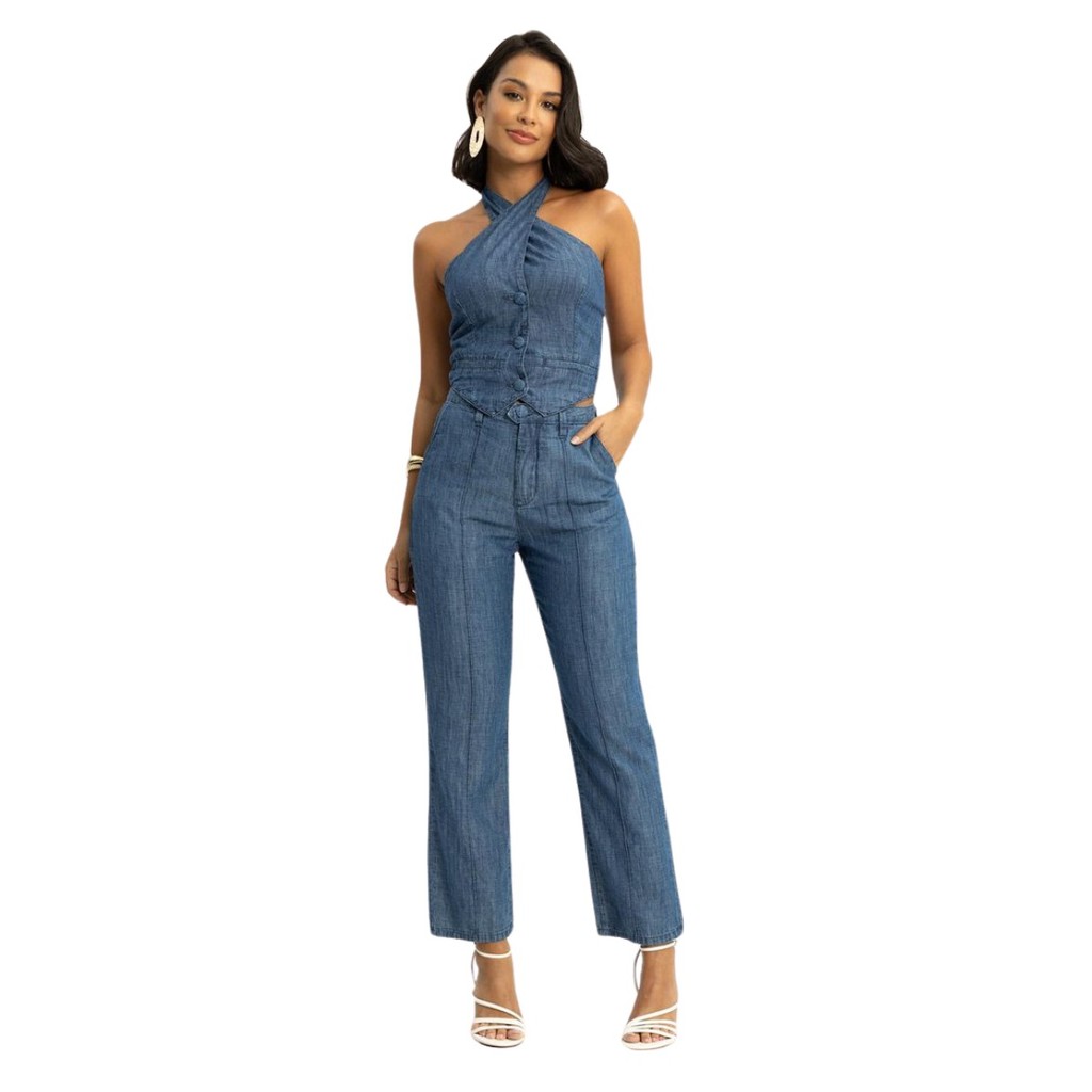 Calça Jeans Feminina Reta Cintura Alta Lunender