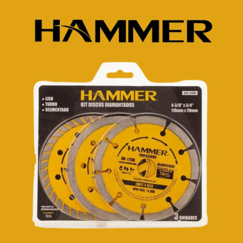 Kit Discos de Corte para Concreto Diamantados 3 Peças - Hammer