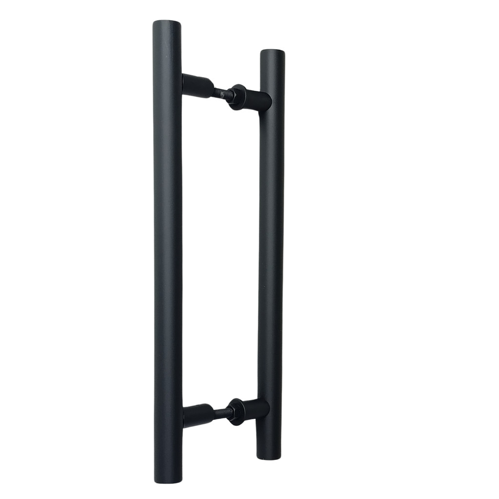 Puxador Duplo Alumínio Tubular 40cm Porta Vidro Blindex Madeira Pivotante Portão Social Interno e Externo Preto