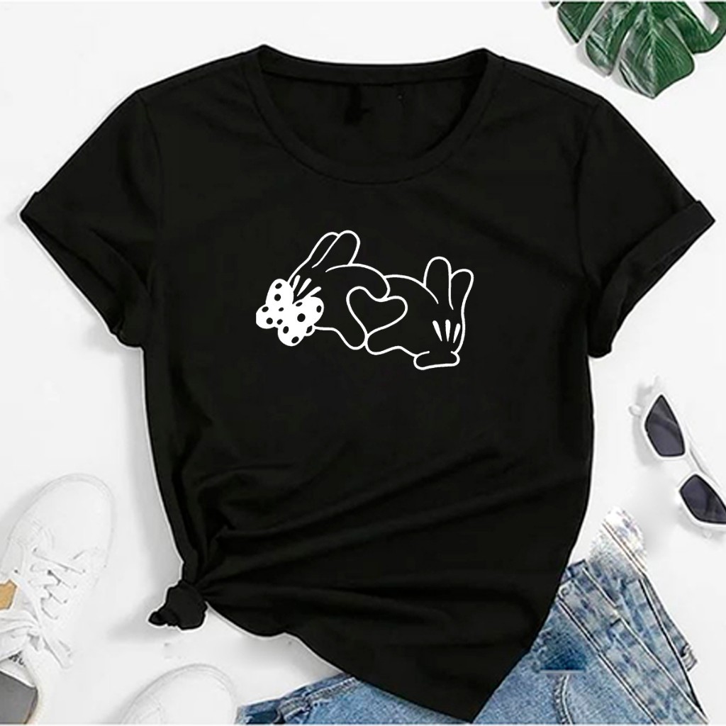 Camiseta Feminina Minnie Coração Mãozinha Camisa Modelo Tradicional e Plus Size em Oferta na Shopee