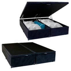 Cama Box Baú Casal Bipartido Suede Serene Preto 138x188x44