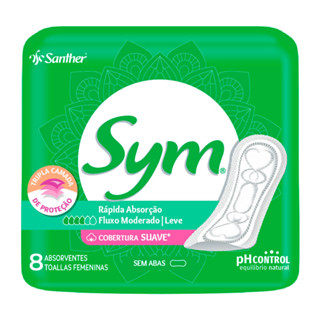 Absorvente Sym Cobertura Suave Sem Abas com 8 Unidades em Oferta na Shopee