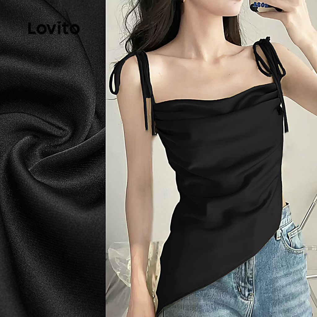 Lovito Regata elegante e lisa plissada para mulheres L125AD051 - Women Clothes