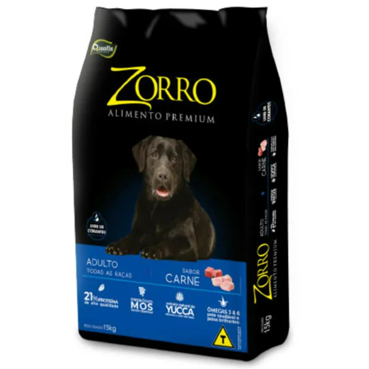 Ração Zorro  Cães Adultos Todas as Raças - Sabor Carne