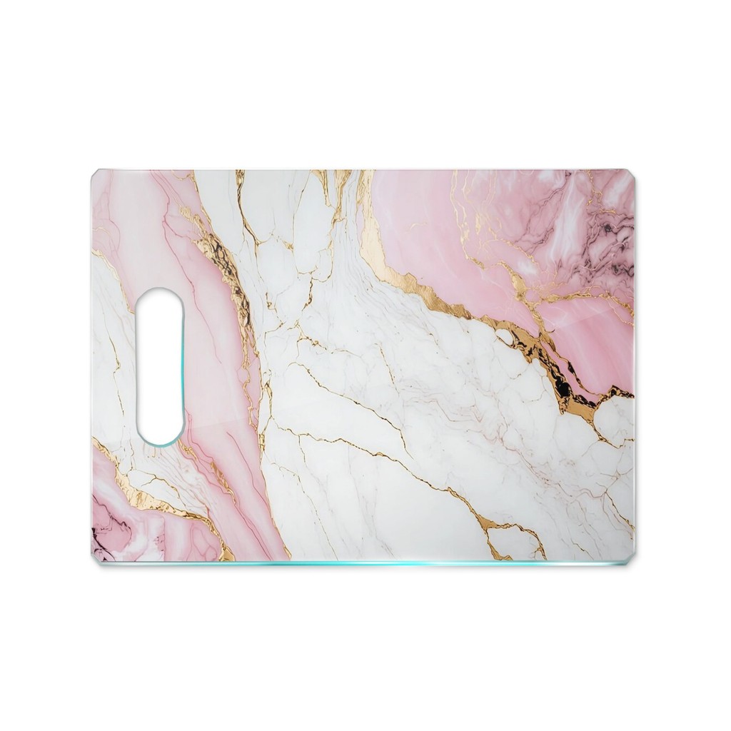 Tábua de Carne de Vidro 35x25 - Efeito Mármore - Branco e Rosa