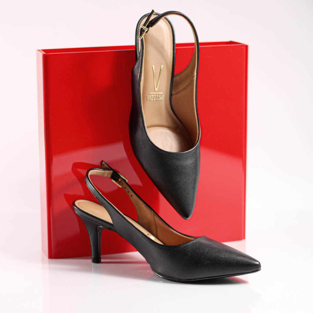 Scarpin Vizzano Pelica Slingback Preto - Feminino em Oferta na Shopee