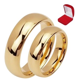 Par de Alianças Tungstênio Tradicional 5,9mm Casamento 5 milésimos de Banho em Ouro 18K Tradicional