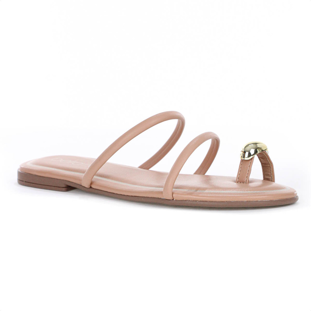 Rasteira Beira Rio Com Tiras Nude e Dourado - Feminino