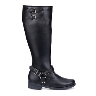 Bota Biker Feminina Domidona Cano Alto Tratorada Com Fivelas Tendência em Oferta na Shopee