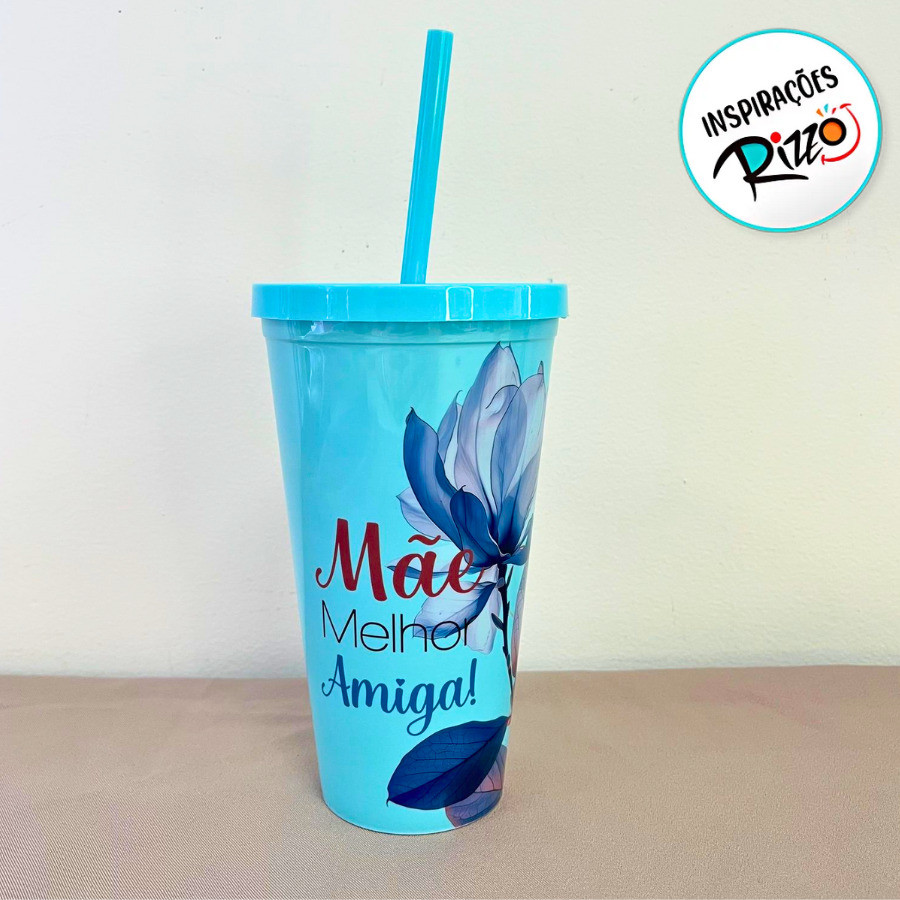 Copo Com Tampa e Canudo - Mãe Melhor Amiga - 600ml - 1 unidade - Rizzo