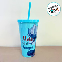 Copo Com Tampa e Canudo - Mãe Melhor Amiga - 600ml - 1 unidade - Rizzo