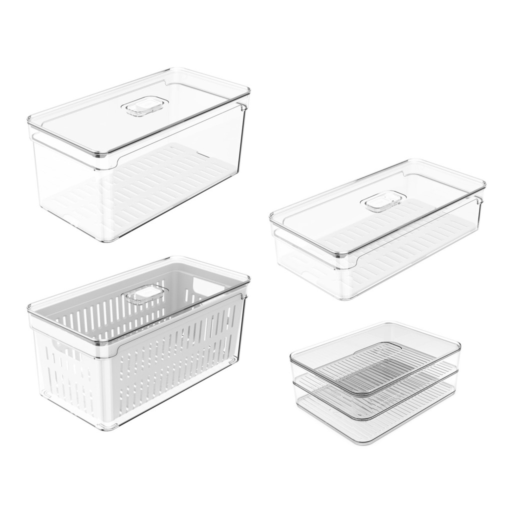 Kit 4 Organizadores Porta Frios Mantimento Fruta Verdura Geladeira Clear Fresh Ou