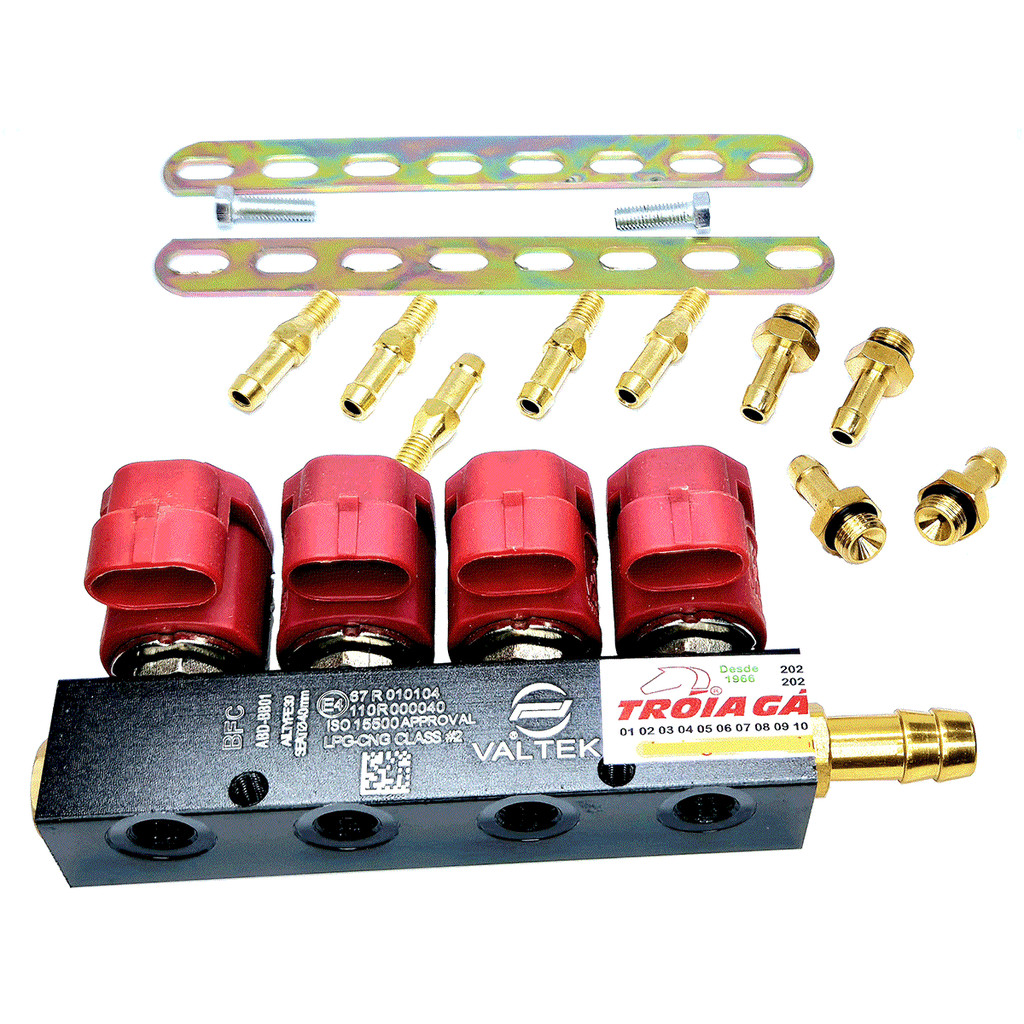 Flauta 4 Bicos GNV marca Valtek 5ª geração GAS Rampa 3 Ohms TA STAG Emer OMVL 12mm