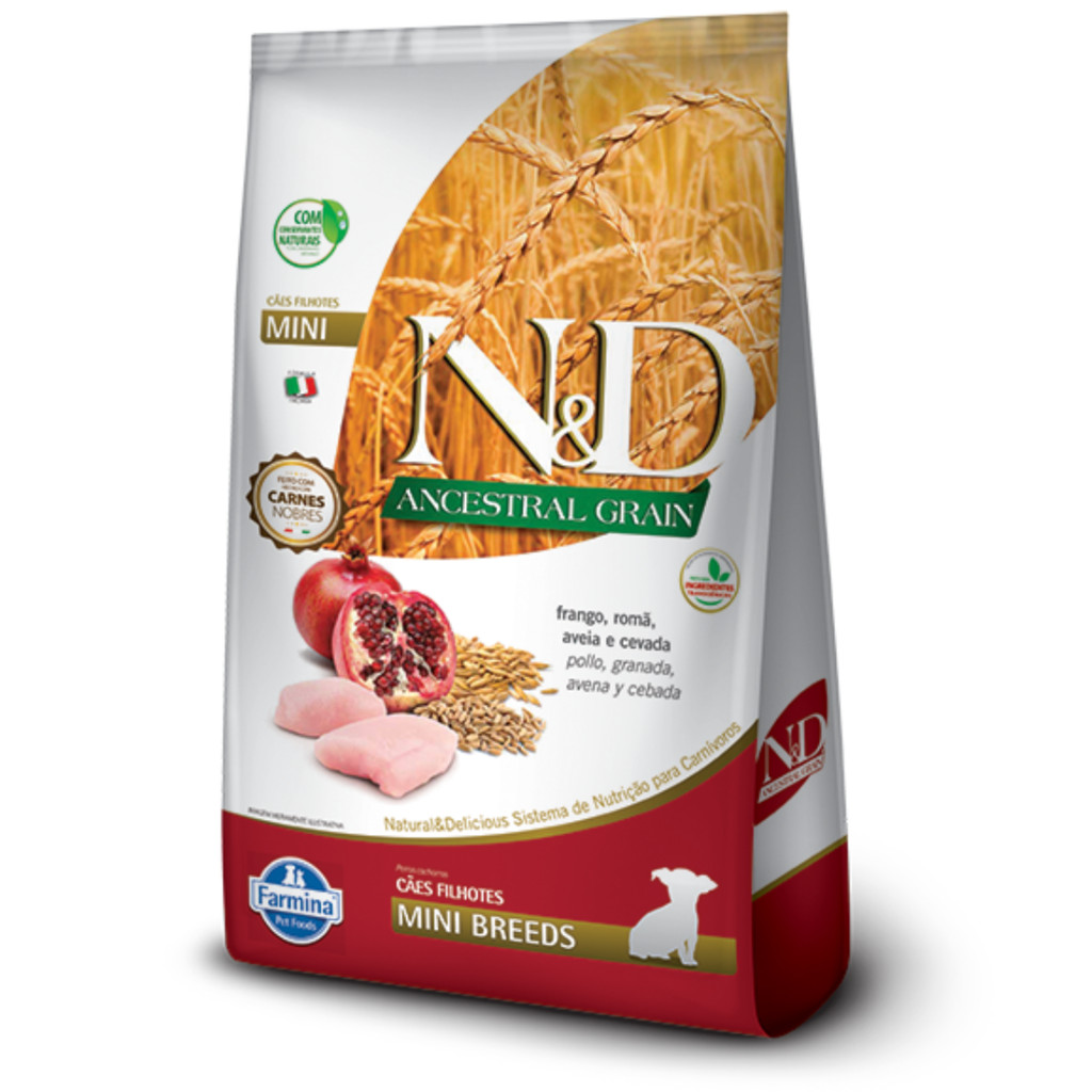 Ração N&D Ancestral Grain para cachorros filhotes mini breeds frango e romã 800gr em Oferta na Shopee