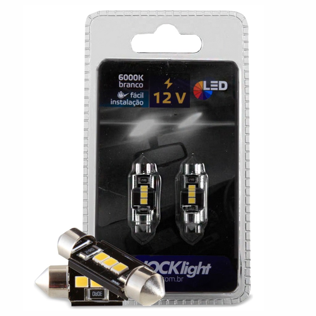 Par Lampada Led Torpedo 36mm 6000k 12v Branco Frio Luz Teto