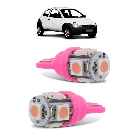 Par Lampada Pingo T10 5 LED Ford Ka Farol Teto Placa 5w Rosa