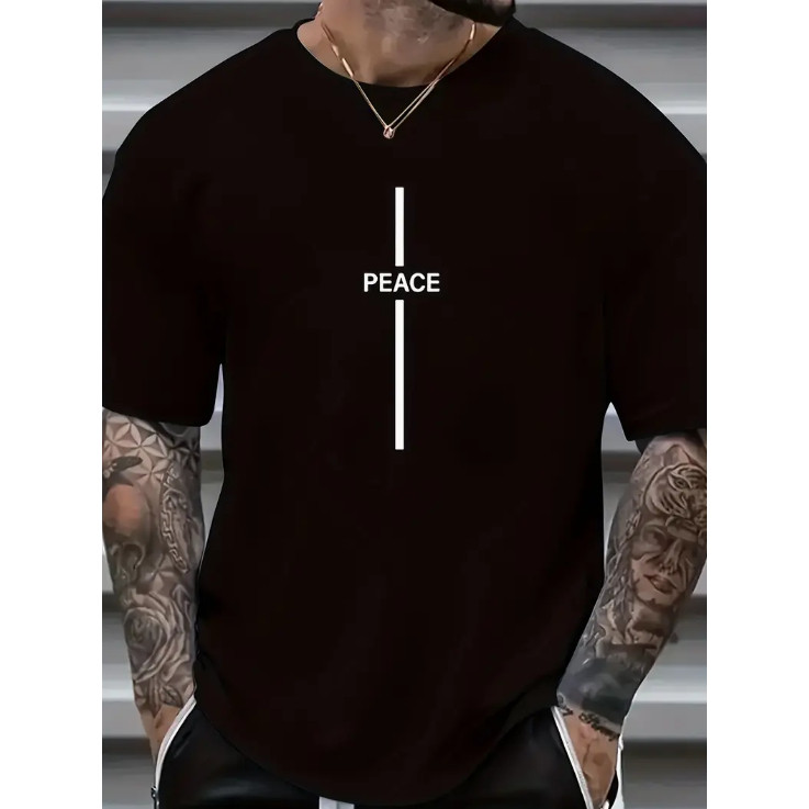 [Camiseta Premium em Algodão Puro]GXG Camiseta Oversized Camisão Ombro Caído Estampado Paz Camisa Estilosa e Confortável