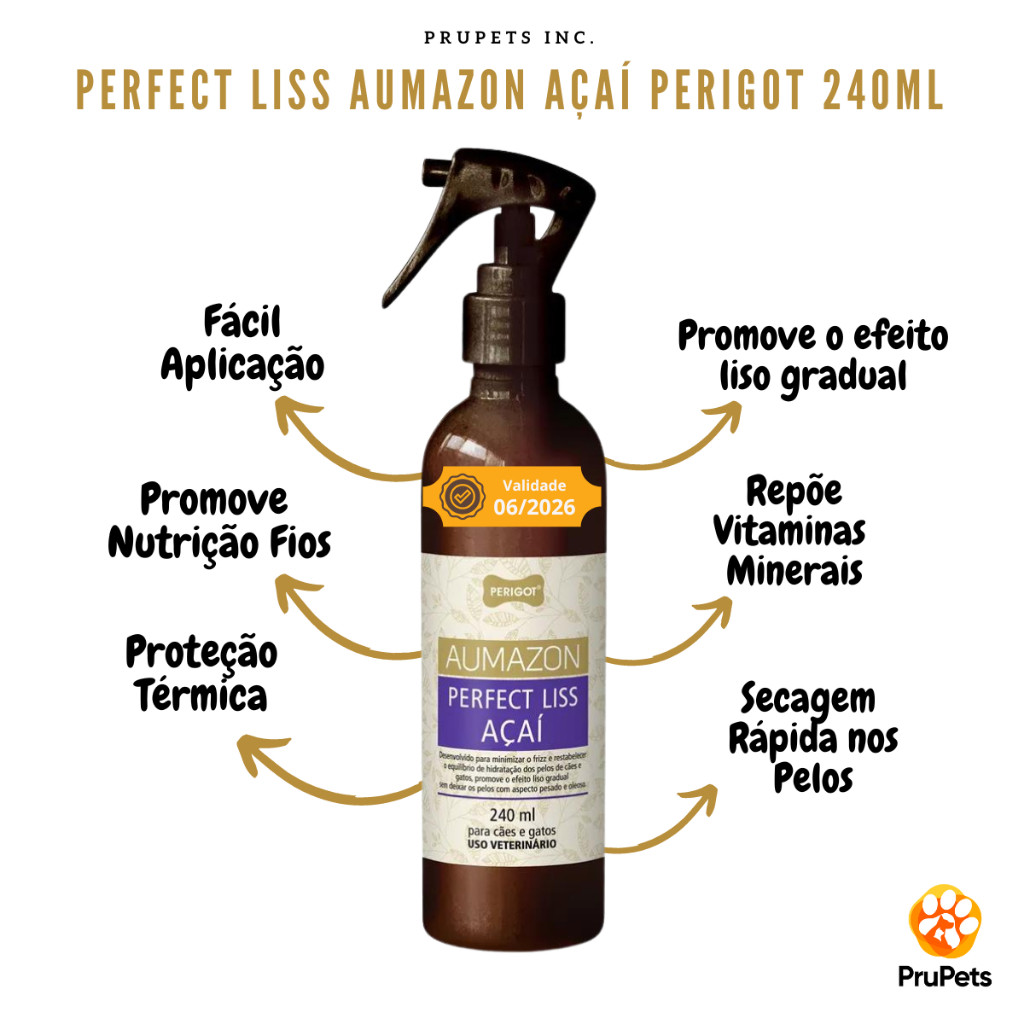 Perfect Liss Anti Frizz Aumazon Açaí Perigot 240ml Cães e Gatos