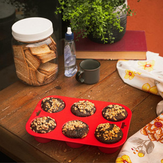 Forma De Silicone Cupcake  Mini Bolo 6 Cavidades Vermelha em Oferta na Shopee