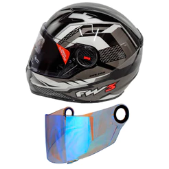 Capacete Moto Fw3 Gtx Fox Grafite Oculos Interno Top + Viseira Revo Azul Transparente FW3