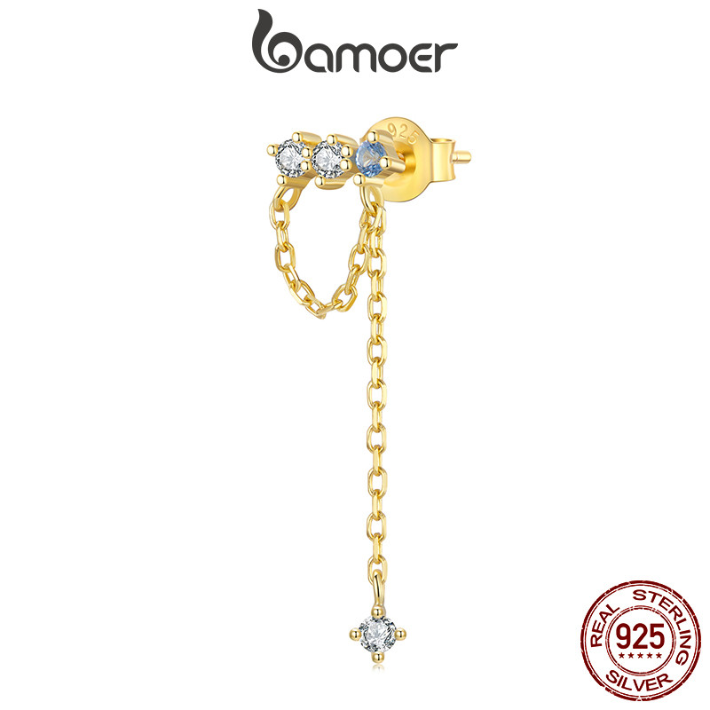 Bamoer 925 Prata Esterlina 1 Peça De Brinco Ouro Borla Joias Presente Feminino