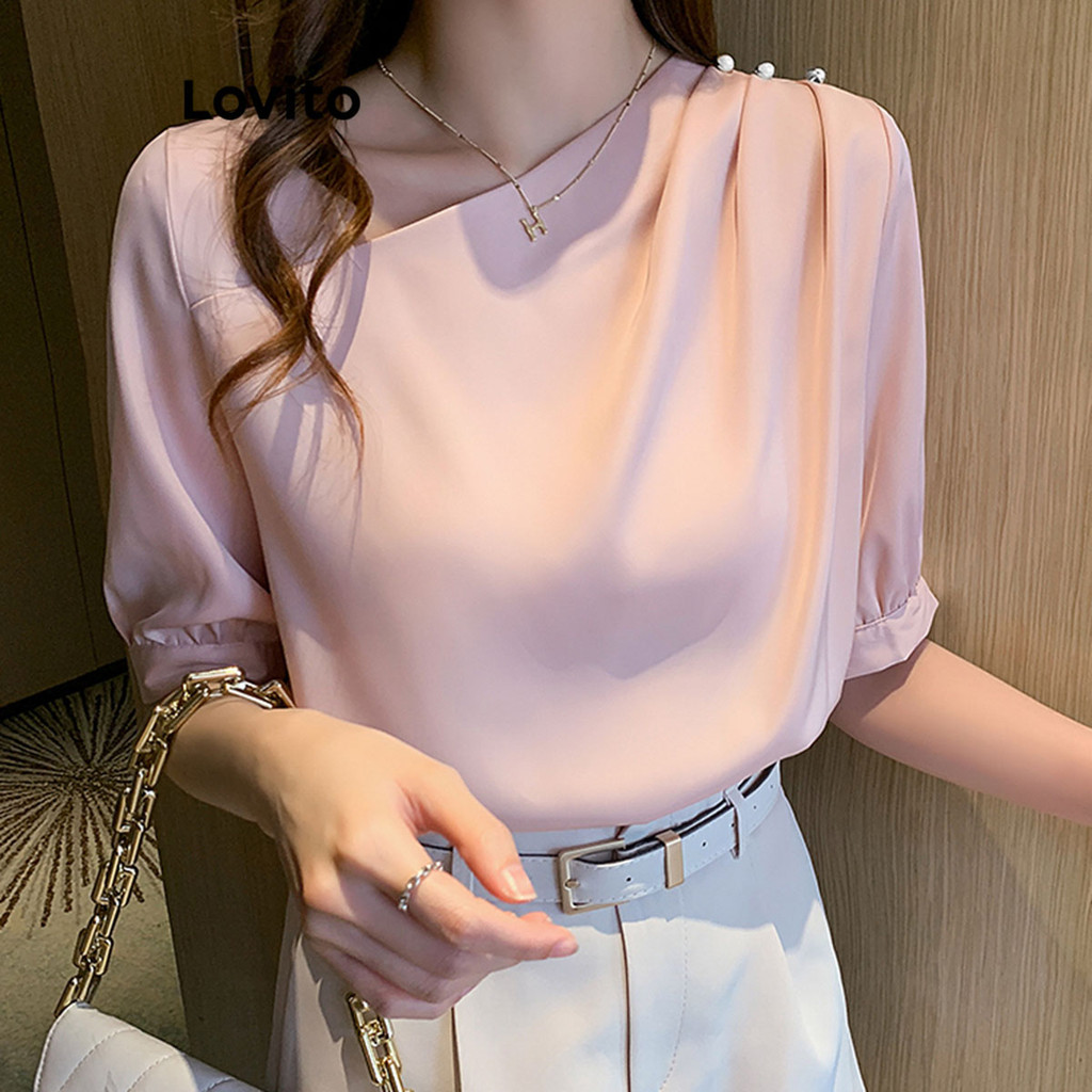 (Trendy) Lovito Blusa Com Botões Blusa Assimétrica Para Mulheres LNA29143 - Women Clothes