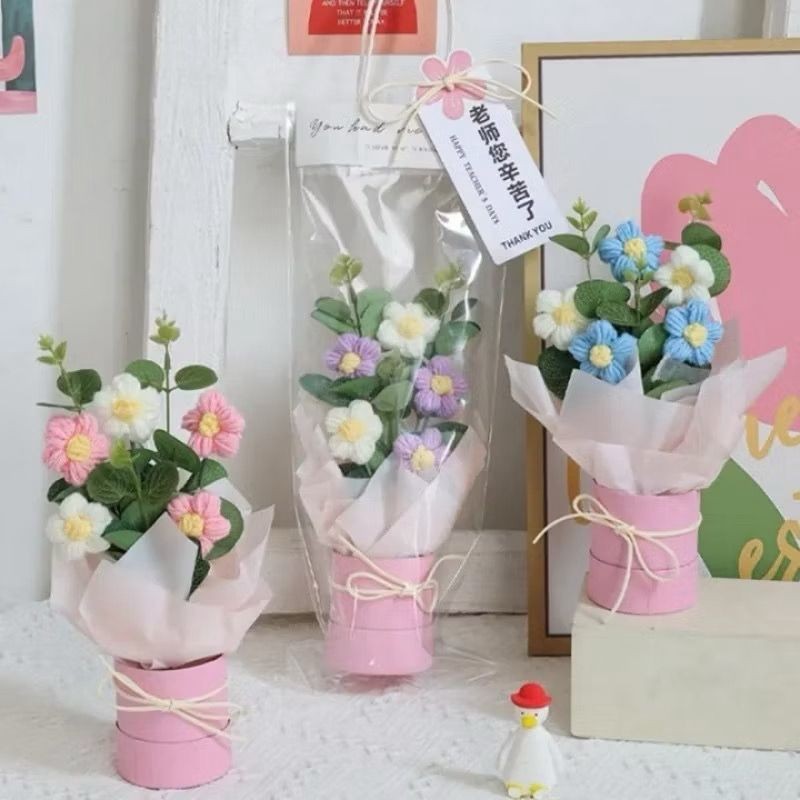 Buquê De Tecido Crochê Com Embalagem Decoração De Casamento Dia Dos Namorado Dia Da Mãe