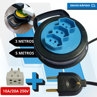 Extensão Elétrica Bivolt 3/5 Metros Retrátil Compacta 110-220V, 3 Entradas Cores Variadas Resistente em Oferta na Shopee